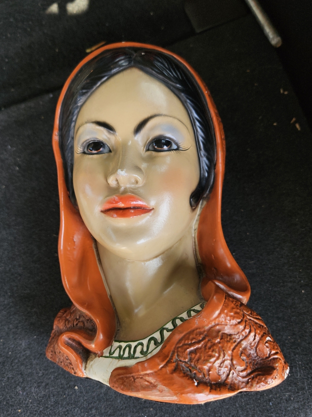 Marwal Vintage 1950s Chalkware Woman Bust in Orange